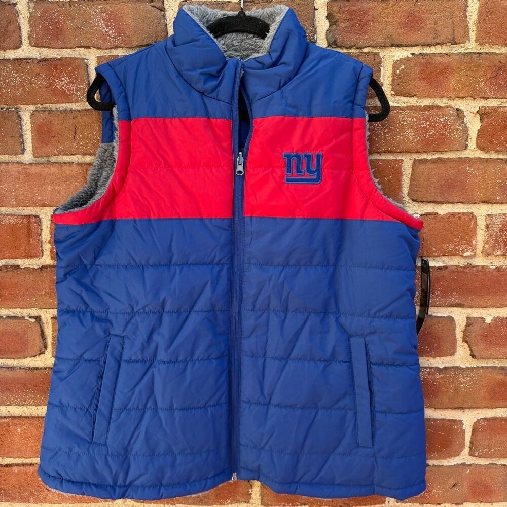 NFL Team Apparel NY Giants Reversible Puffer Vest Women's Blue Red XL NWT